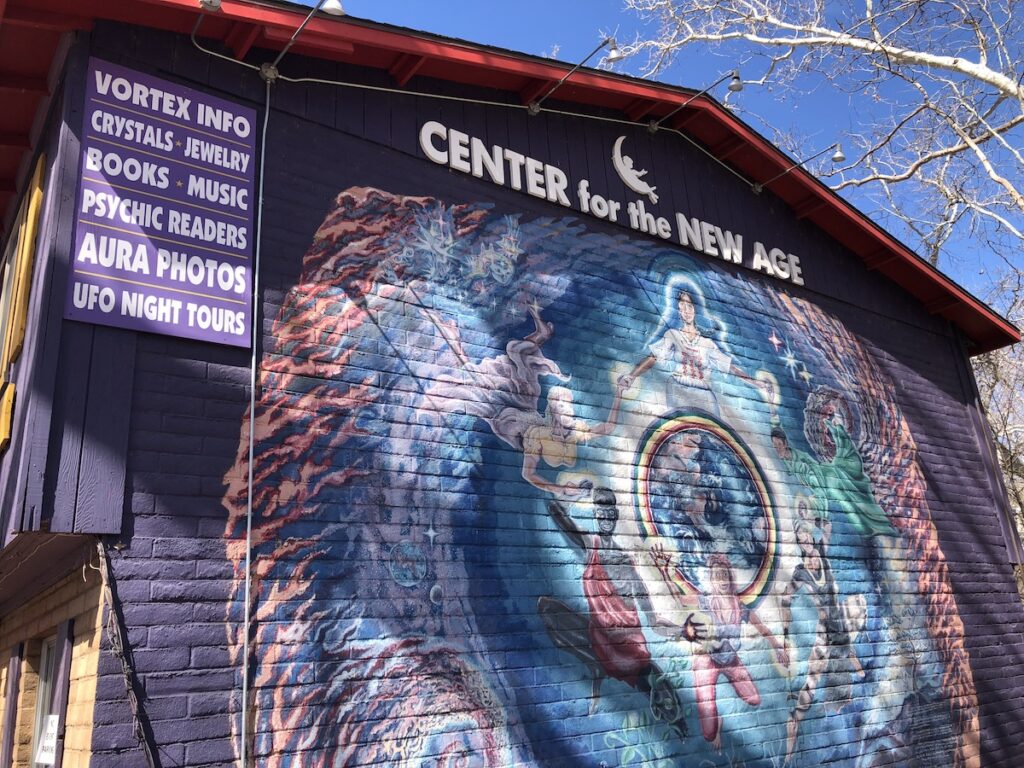 A colorful mural painted in the building that houses the Center for the New Age in Sedona, Arizona.