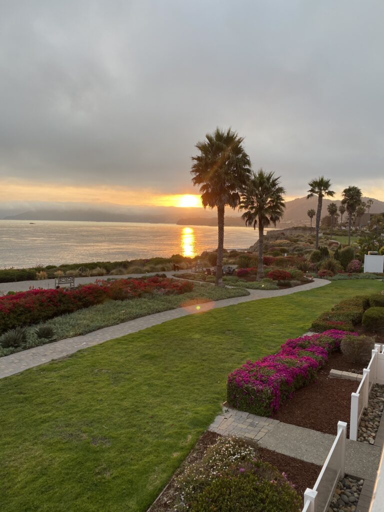 Sunset view from a balcony at the Spyglass Inn in Pismo Beach, California